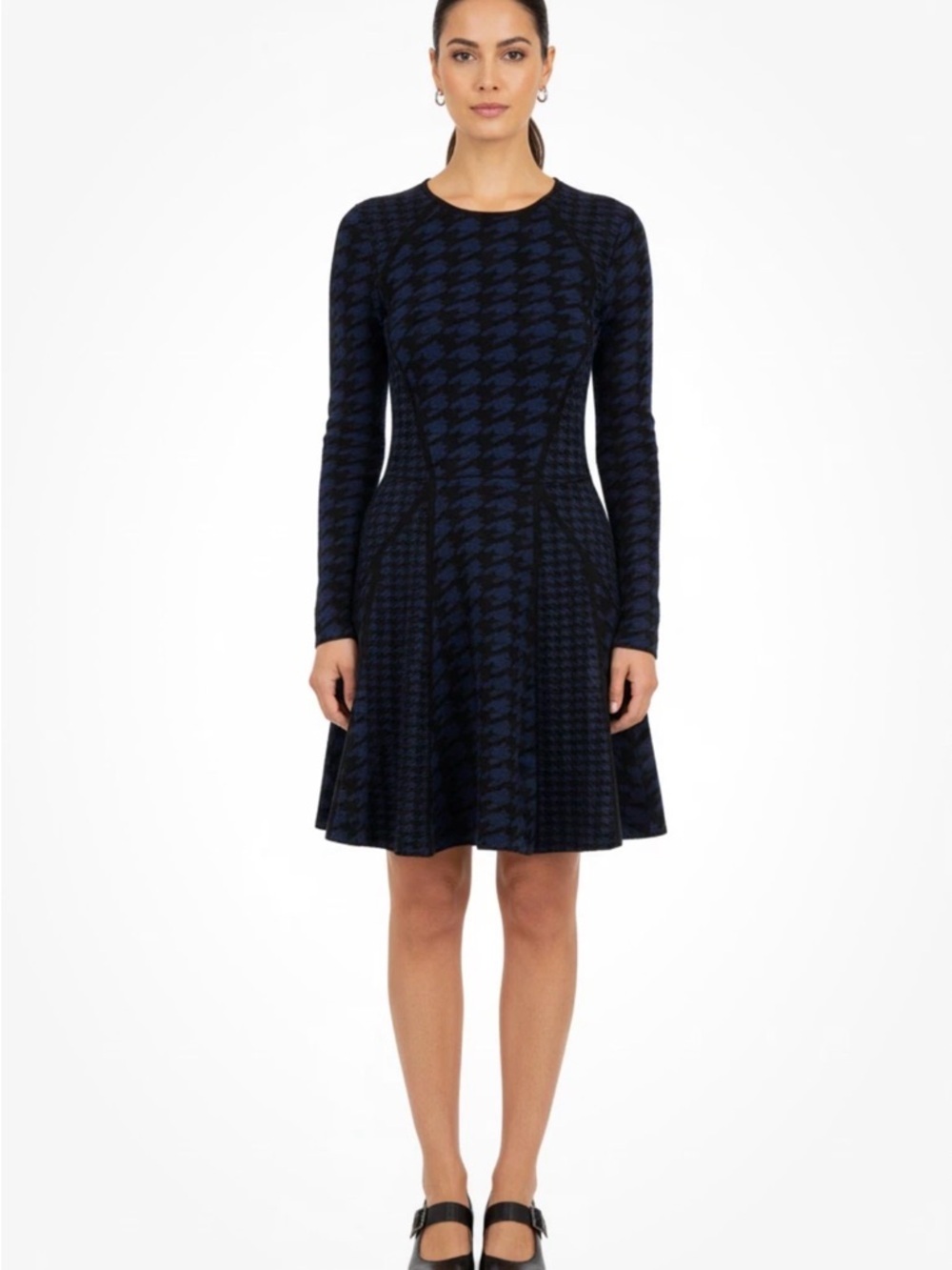 Torn Ronny Kobo Skater Dress Large Blue Black‎